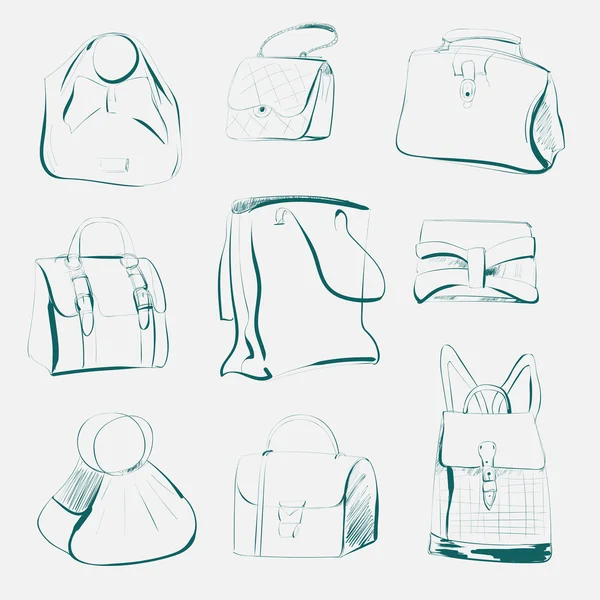 Set of different bags, sketch, vector — Stock Vector