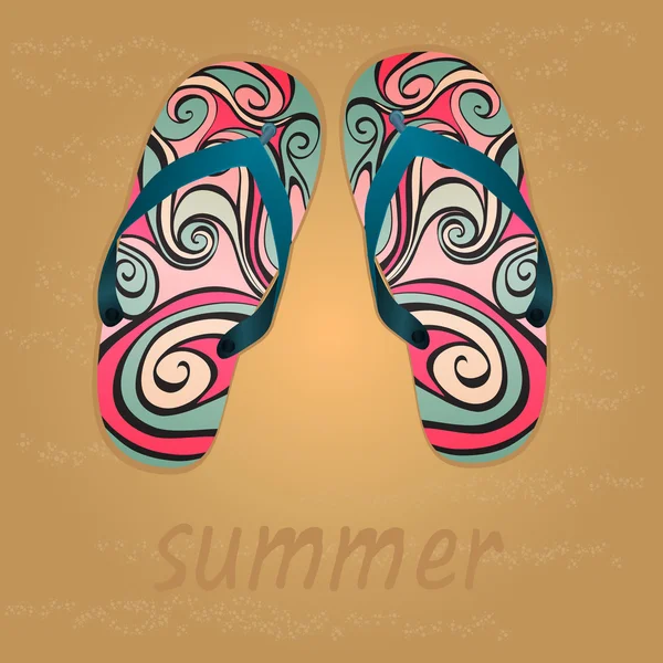 Summer, flip flops, sand — Stock Vector