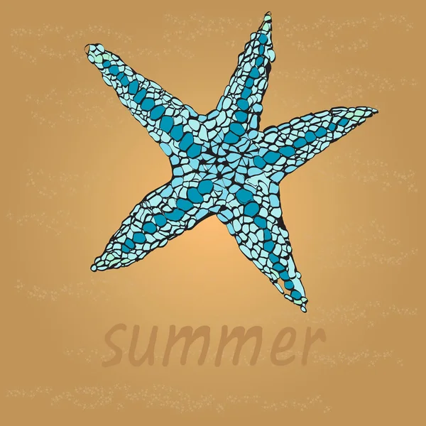 Beautiful starfish on the beach. Sand and wave as background for summer design. Vector illustration. Summer holidays. — Stock Vector