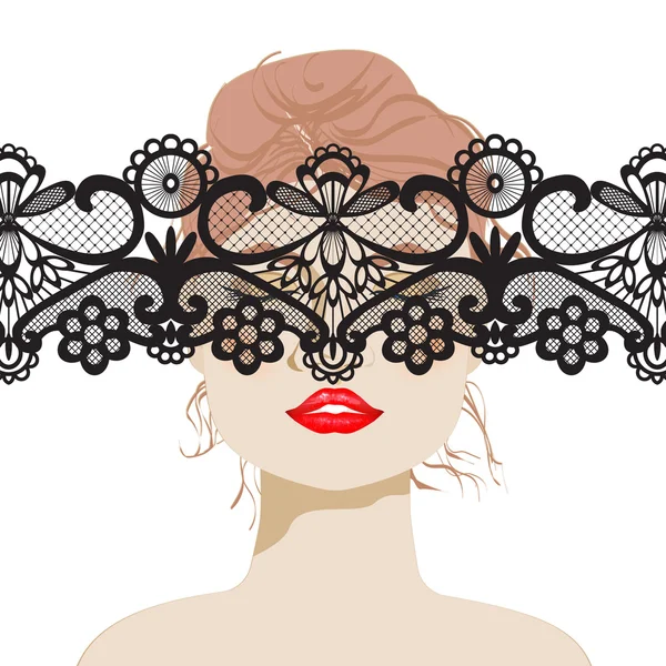 Sexy woman,beautiful woman's face with lace, sexy woman, bright lips, a gentle lace, vector illustration — Stock Vector