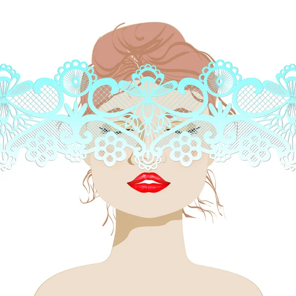 Beautiful woman's face with lace, sexy woman, bright lips, a gentle lace, vector illustration — Stock Vector
