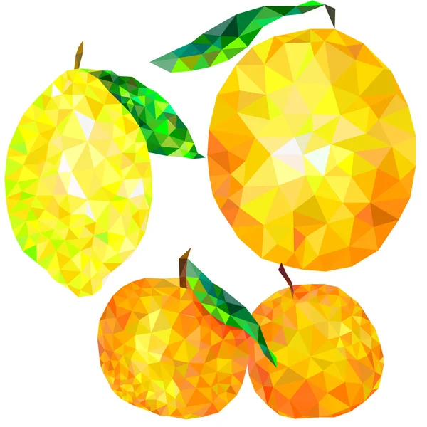 Triangles abstraits d'agrumes isolés sur fond blanc, mandarine, orange, citron — Image vectorielle