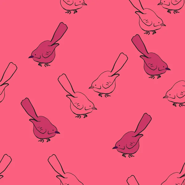 Nahtloses Muster mit gemalten Vögeln auf rosa Hintergrund — Stockvektor