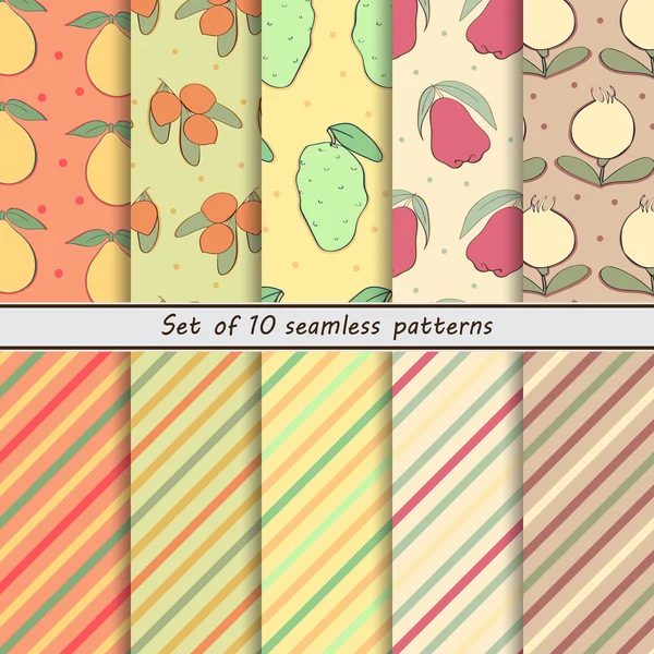 Set of seamless fruit and striped patterns — Wektor stockowy