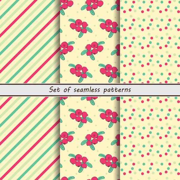 Cranberry, a set of seamless patterns, stripe, striped background, colorful background — 图库矢量图片
