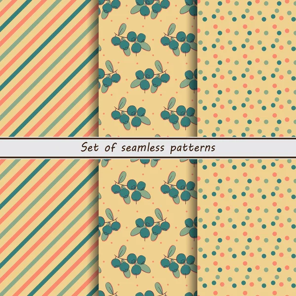 Arándanos, un conjunto de patrones sin costuras, rayas, fondo rayado, fondo colorido , — Vector de stock