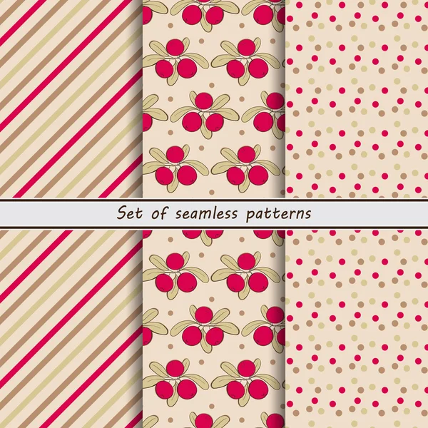 Cranberry, a set of seamless patterns, stripe, striped background, — Stok Vektör