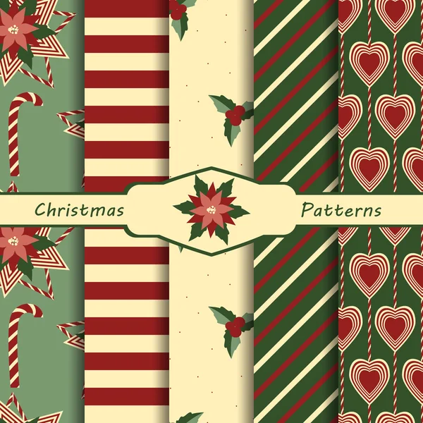Набор абстрактных рождественских бесшовных шаблонов — стоковый вектор
