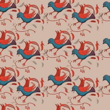 etnik tarzda stilize kuşlar ile Seamless Modeli