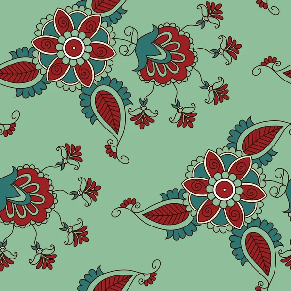 Sömlöst mönster med blommor i indiansk stil. blommig vektor bakgrund — Stock vektor