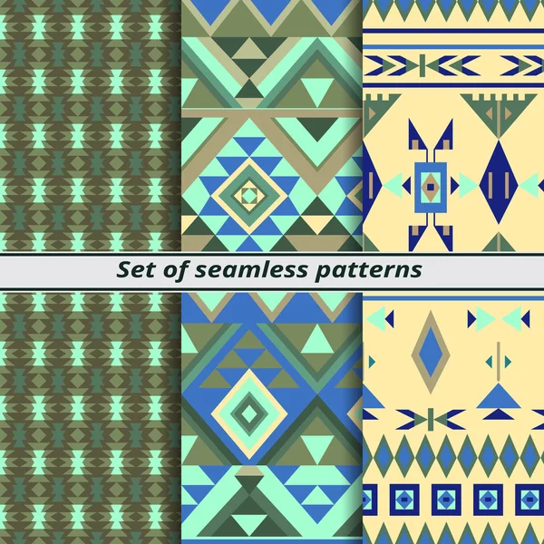 Conjunto de patrones sin costura en el estilo étnico, vector de fondo — Vector de stock