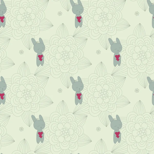 Seamless pattern rabbit with heart — Stock Vector