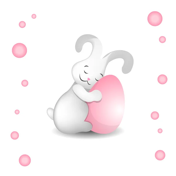 Pascua conejito abrazando rosa huevo con amor — Vector de stock