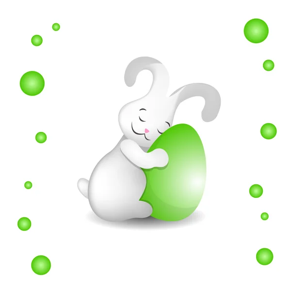 Easter bunny hugging light green egg with love big — Stock Vector