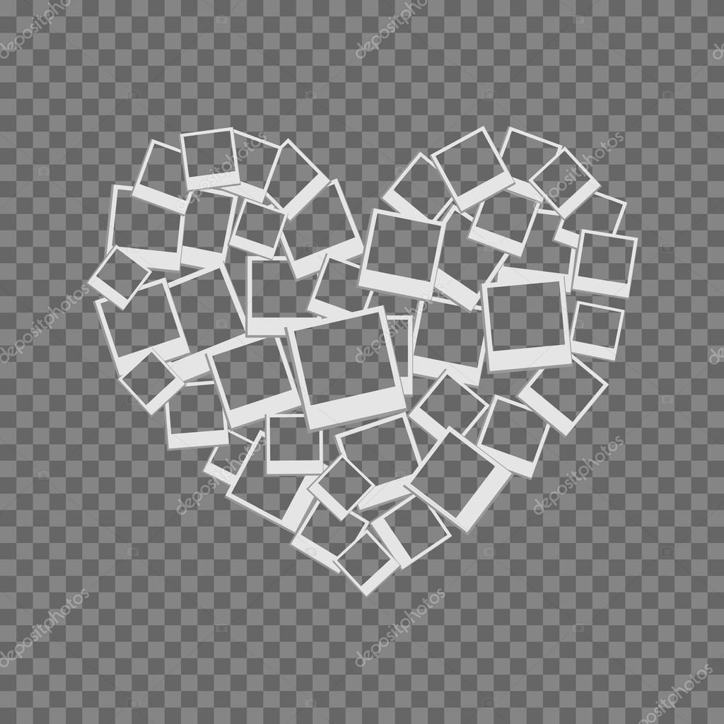Heart filled frames for photos with transparent backgrounds on transparent light