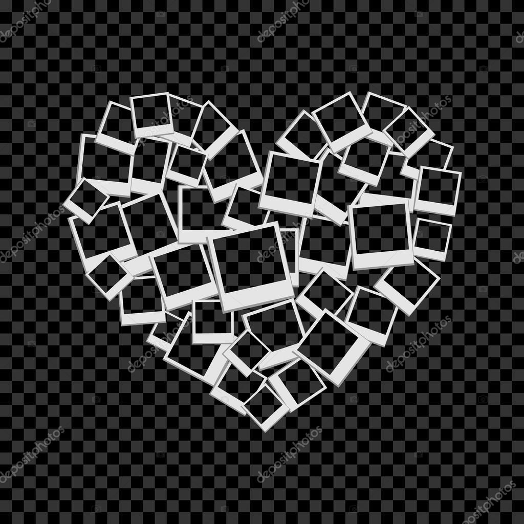 Heart filled frames for photos with transparent backgrounds on transparent dark