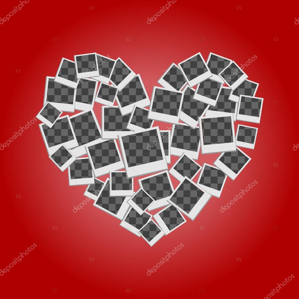 Heart filled frames for photos with transparent backgrounds on red