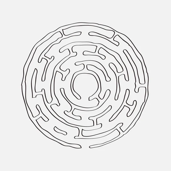 円形の迷路パズル フリーハンド描画 — ストックベクタ
