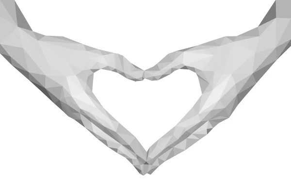 Coração em forma de mãos poligonais vazio monocromático — Vetor de Stock