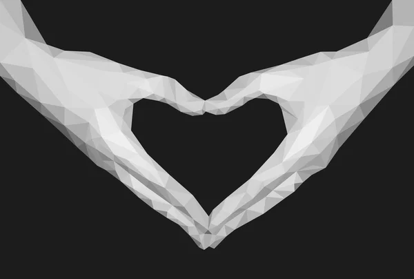 Coração em forma de mãos poligonais vazio monocromático preto — Vetor de Stock