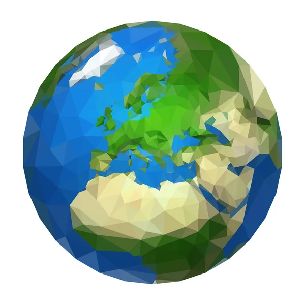 Bola poligonal planeta terra europa branco —  Vetores de Stock