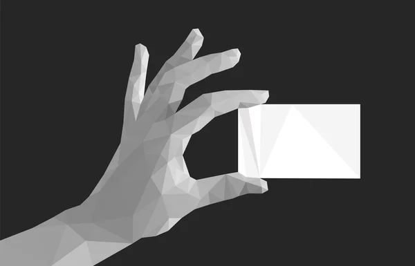 Poligon el parmakların boşanmış tek renkli kartvizit tutar — Stok Vektör