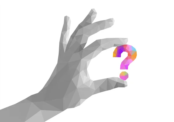 Poligon el parmakların boşanmış tek renkli soru işareti tutar — Stok Vektör