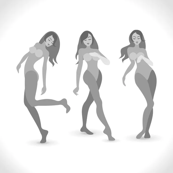 Silhouette drei Mädchen, die grau tanzen — Stockvektor