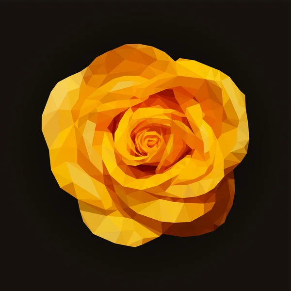 Polygonal yellow rose top view completely open on black — Stock Vector