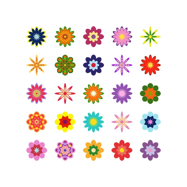 Grand ensemble de fleurs différentes de différentes couleurs sur blanc — Image vectorielle