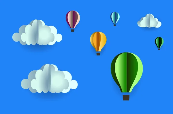 Origami desen birçok bulutlar ve beş balon kağıttan yapılmış