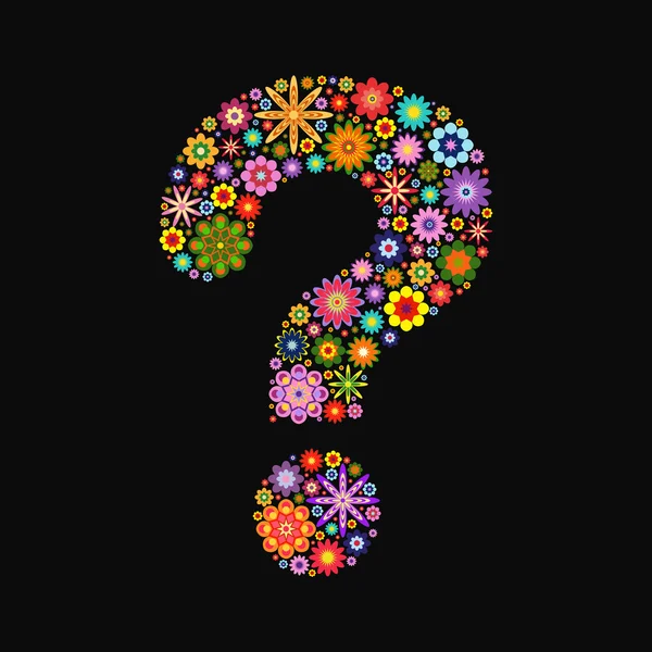 疑問符は、blac のさまざまな色の様々 な花を折り — ストックベクタ