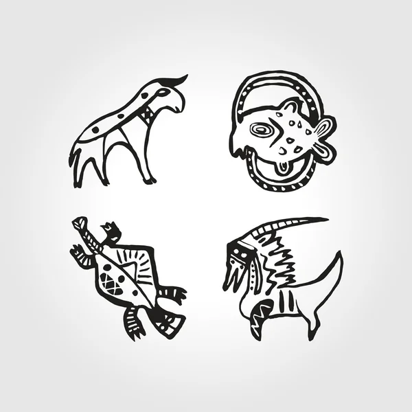 Ensemble African Injun symbole de style folklorique bovin monochrome et l'eau — Image vectorielle