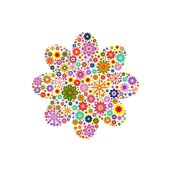 Flower with round petals composed of vector flowers on white — Stock Vector