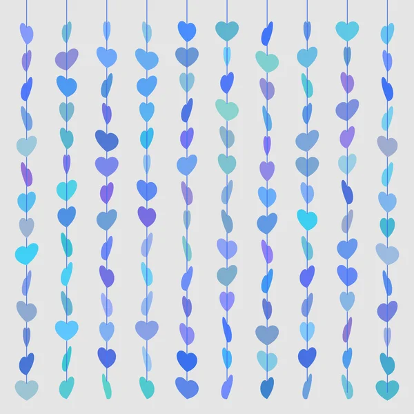 Motifs coeurs brochés comme des perles en ligne bleu sur gris — Image vectorielle