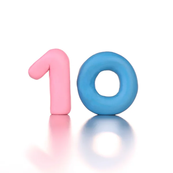 10 número diez hecho de plastilina de color aislado — Foto de Stock