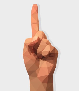 3d female left hand first one finger pointing up polygon style