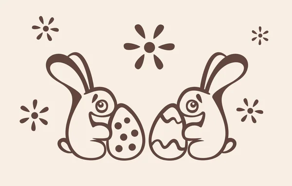 Dois coelhos da Páscoa manter ovos — Vetor de Stock