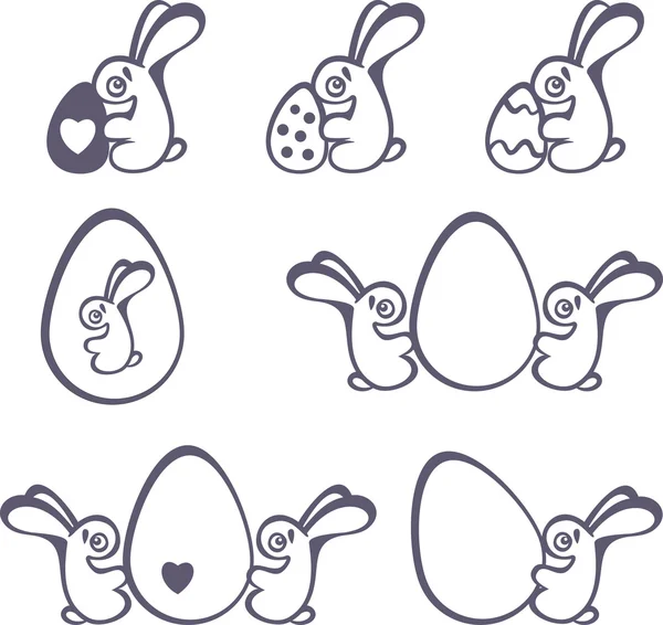 Conjunto de divertidos conejos de Pascua — Vector de stock