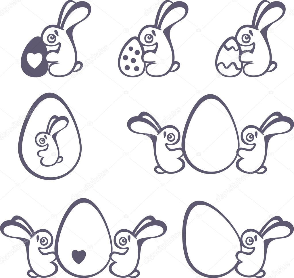 Set of funny easter bunnies