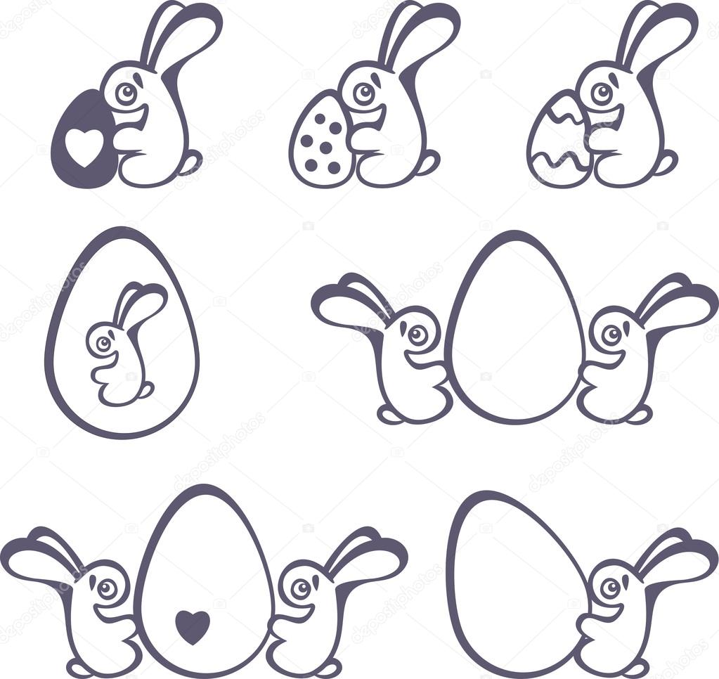Set of Easter bunnies with Easter eggs