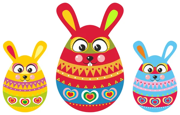 Tre coniglietti pasquali in uova di Pasqua — Vettoriale Stock