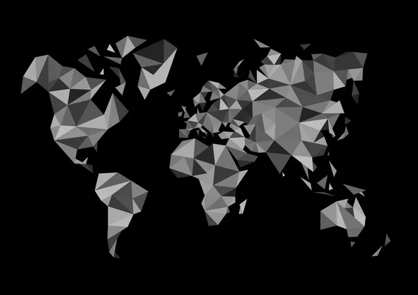 Mapa del mundo monocromo poligonal — Vector de stock