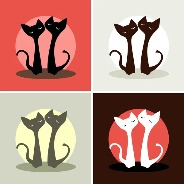 Σύνολο. τέσσερις εικόνες. δύο γάτες στην αγάπη — Διανυσματικό Αρχείο