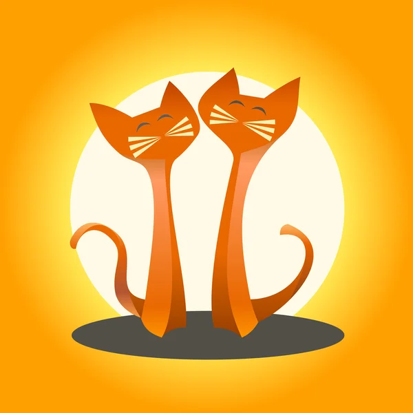 オレンジ色の背景の愛に 2 匹の猫 — ストックベクタ