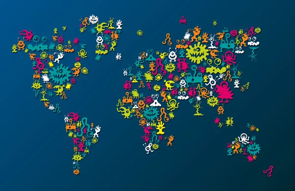 Mapa del mundo que consiste en monstruos — Vector de stock