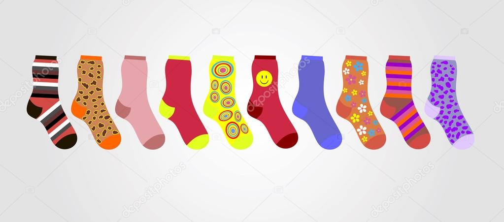 vector colorful socks on a gray background in the line