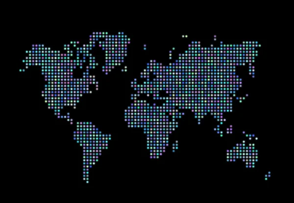 Mapa del mundo formado por estrellas sobre un fondo oscuro — Vector de stock