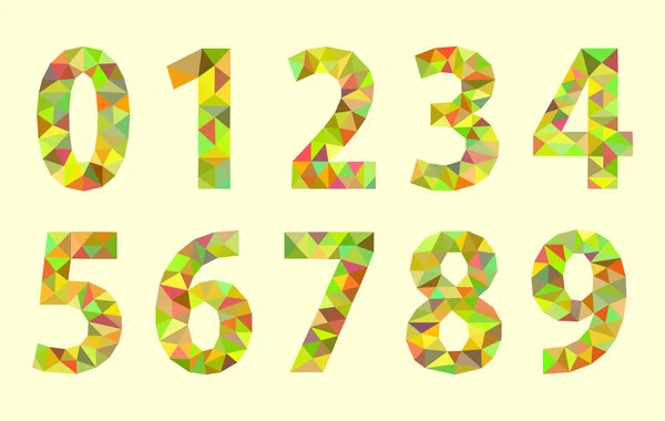 Set low poly digits numbers with a green tint — Stock Vector