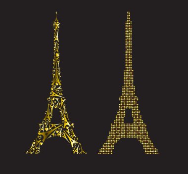 Картина, постер, плакат, фотообои "золотая эйфелева башня, состоящая из маленьких золотых сердец и эйфелевой башни
", артикул 70685117